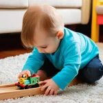 Home 17 토마스 기차 완구 제품 추천 - **Prompt:** A heartwarming scene of a cheerful toddler, approximately 2-3 years old, dressed in a cl...
