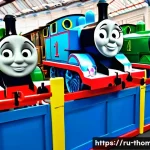 Home 14 토마스와 친구들 공식 이벤트 - **Prompt:** "A group of diverse children, aged 5-8, are enthusiastically interacting with a vibrant ...