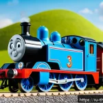 Home 19 토마스와 친구들 캐릭터별 모델 비교 - A bright blue steam locomotive inspired by Thomas the Tank Engine, featuring vibrant red stripes alo...